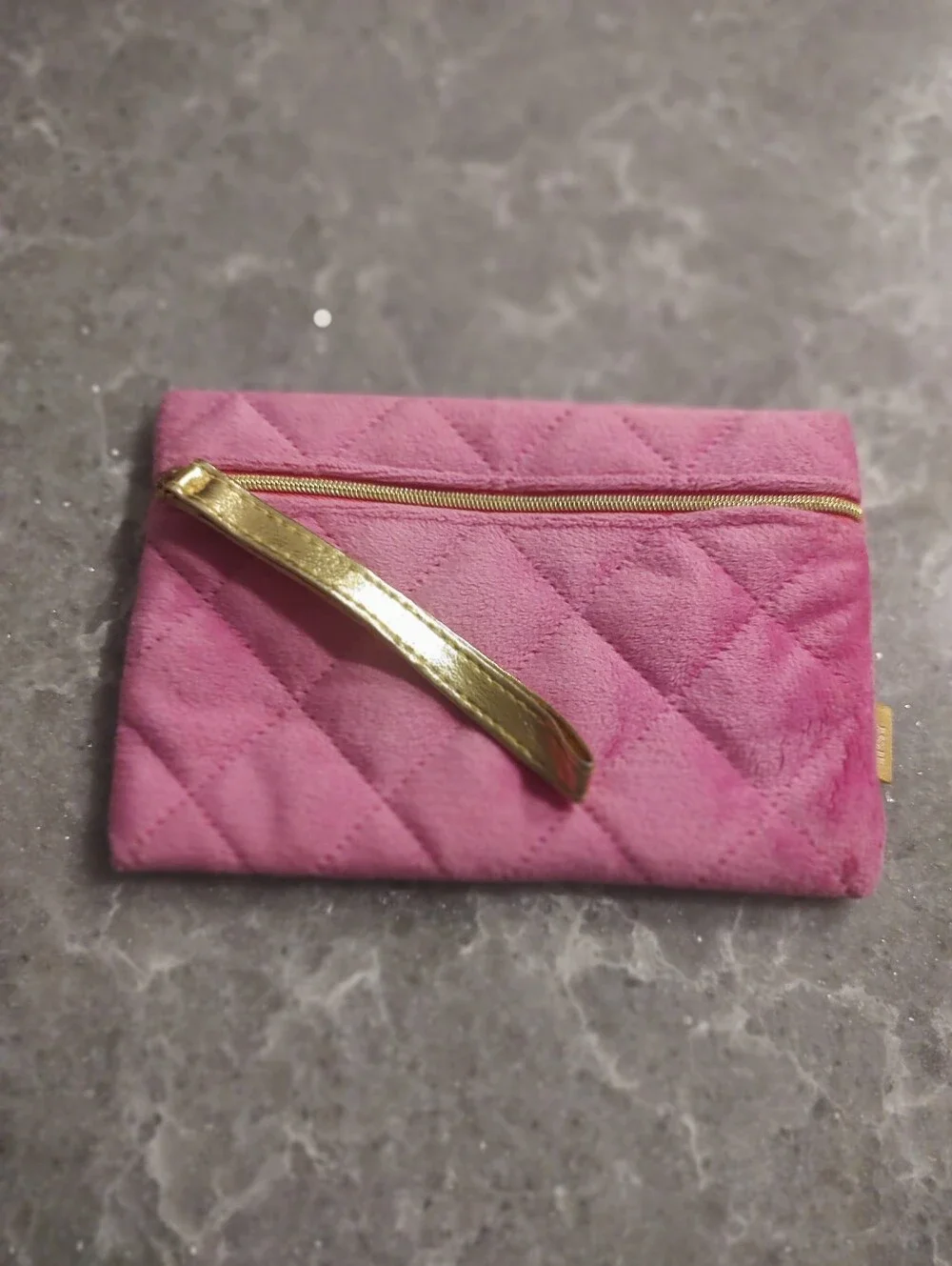 Ipsy cosmetic bag with soft pink/gold